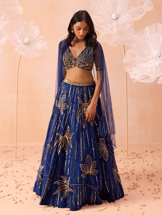 Blue Floral Embellished Lehenga Set by Parul Gandhi available on Indiaspopup.com