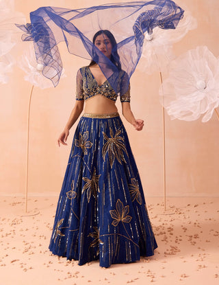 Blue Floral Embellished Lehenga Set by Parul Gandhi available on Indiaspopup.com