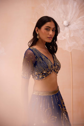 Blue floral embellished lehenga set