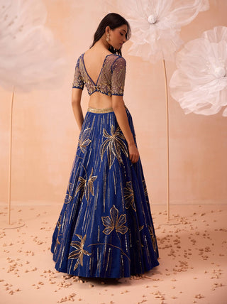 Blue Floral Embellished Lehenga Set by Parul Gandhi available on Indiaspopup.com