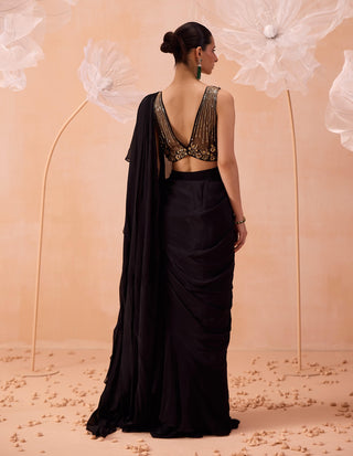 Black Ruffle Sari And Blouse by Parul Gandhi available on Indiaspopup.com