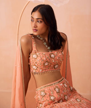 Peachy Pearl Embellished Lehenga Set by Parul Gandhi available on Indiaspopup.com