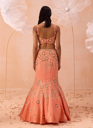 Peachy Pearl Embellished Lehenga Set by Parul Gandhi available on Indiaspopup.com