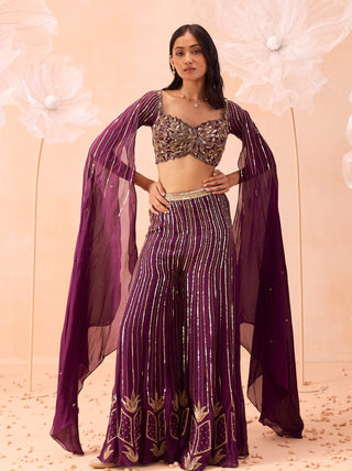 Wine embellished sharara set