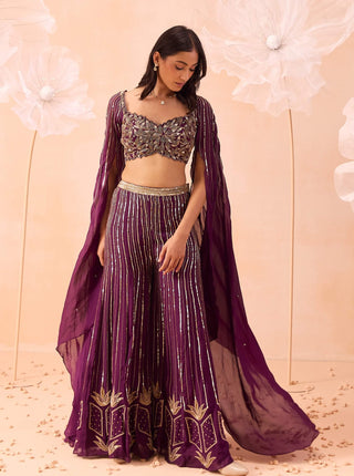 Wine embellished sharara set