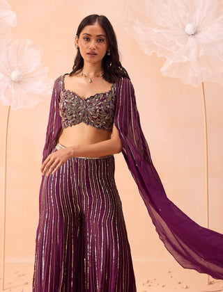 Wine Embellished Sharara Set by Parul Gandhi available on Indiaspopup.com