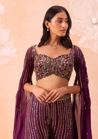 Wine embellished sharara set