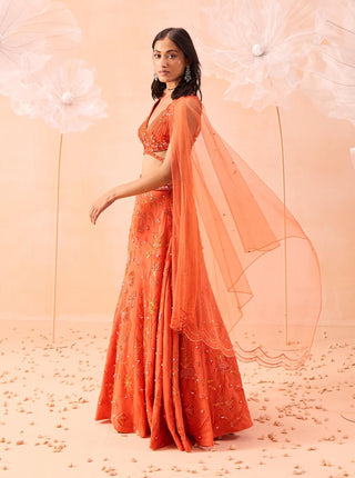 Candy Orange Lehenga Set by Parul Gandhi available on Indiaspopup.com