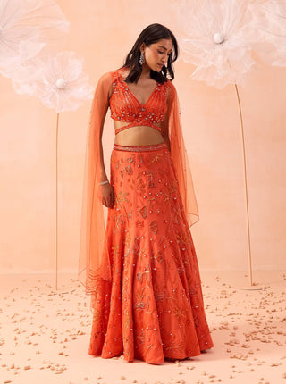 Candy Orange Lehenga Set by Parul Gandhi available on Indiaspopup.com