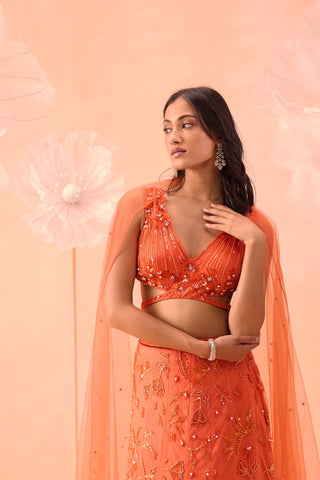 Candy Orange Lehenga Set by Parul Gandhi available on Indiaspopup.com