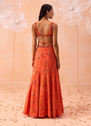 Candy Orange Lehenga Set by Parul Gandhi available on Indiaspopup.com