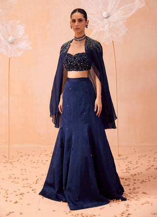 Blue Cape And Lehenga Set by Parul Gandhi available on Indiaspopup.com