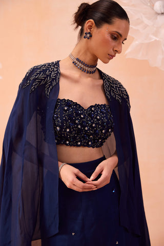 Blue Cape And Lehenga Set by Parul Gandhi available on Indiaspopup.com