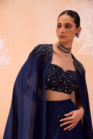 Blue Cape And Lehenga Set by Parul Gandhi available on Indiaspopup.com