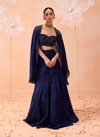 Blue cape and lehenga set