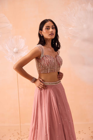 Nude Pink Embellished Lehenga Set by Parul Gandhi available on Indiaspopup.com