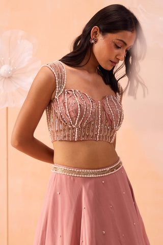 Nude Pink Embellished Lehenga Set by Parul Gandhi available on Indiaspopup.com