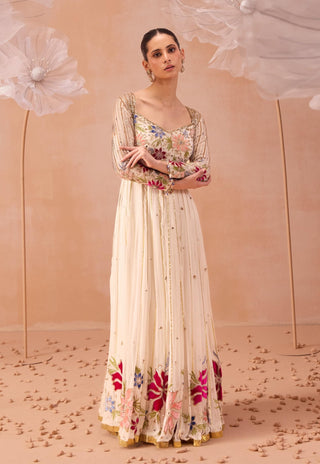 Bagh Off-White Anarkali And Dupatta by Parul Gandhi available on Indiaspopup.com