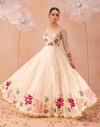 Bagh Off-White Anarkali And Dupatta by Parul Gandhi available on Indiaspopup.com