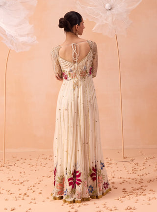 Bagh Off-White Anarkali And Dupatta by Parul Gandhi available on Indiaspopup.com