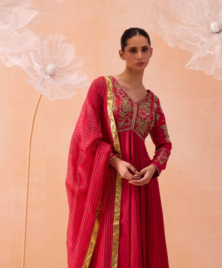 Gul Pink Anarkali And Dupatta by Parul Gandhi available on Indiaspopup.com