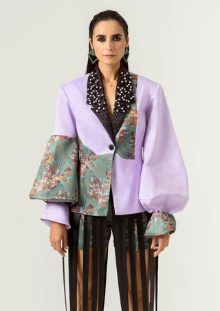 Siddhant Aggarwal-Patched Embroidered Lilac Blazer-INDIASPOPUP.COM