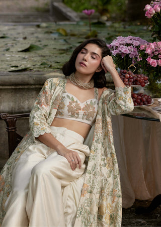 Paulmi & Harsh-Ivory Orange Floral Jacket And Pant Set-INDIASPOPUP.COM