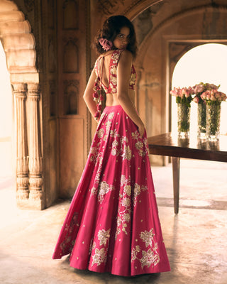 Rani Pink Embroidery Lehenga Set by Paulmi & Harsh available on Indiaspopup.com