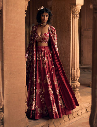 Deep Red Romantic Lehenga Set by Paulmi & Harsh available on Indiaspopup.com