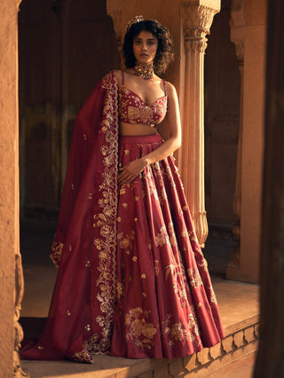 Deep red romantic lehenga set