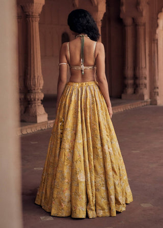 Tuscany Yellow  Jacquard Lehenga Set by Paulmi & Harsh available on Indiaspopup.com