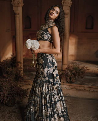 Romantic Fish Cut Printed Lehenga Set by Paulmi & Harsh available on Indiaspopup.com