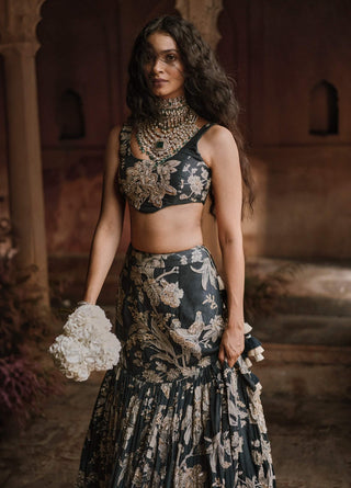 Romantic Fish Cut Printed Lehenga Set by Paulmi & Harsh available on Indiaspopup.com