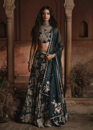 Romantic Fish Cut Printed Lehenga Set by Paulmi & Harsh available on Indiaspopup.com