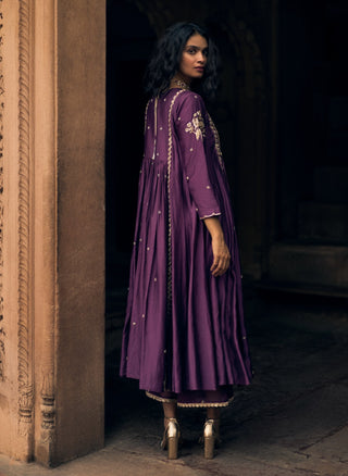 Plum Hand Embroidered Yoke Anarkali Set by Paulmi & Harsh available on Indiaspopup.com