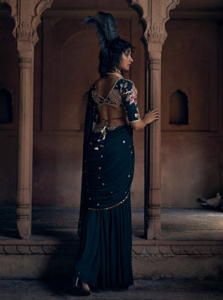 Romantic Black Pre-Stitched Sari Set by Paulmi & Harsh available on Indiaspopup.com