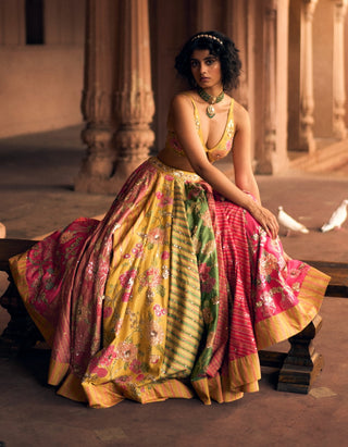 Multicolor Chiniya Printed Lehenga Set by Paulmi & Harsh available on Indiaspopup.com