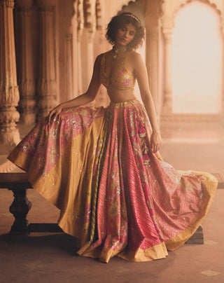 Multicolor Chiniya Printed Lehenga Set by Paulmi & Harsh available on Indiaspopup.com