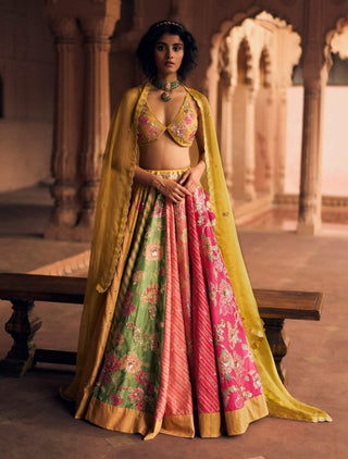 Multicolor chiniya printed lehenga set