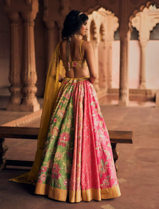 Multicolor Chiniya Printed Lehenga Set by Paulmi & Harsh available on Indiaspopup.com