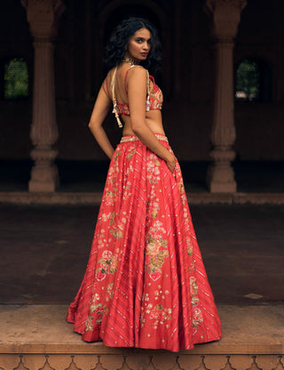 Ethereal Crimson Floral Lehenga Set by Paulmi & Harsh available on Indiaspopup.com