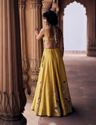 Tuscany Yellow Hand Embroidered Lehenga Set by Paulmi & Harsh available on Indiaspopup.com