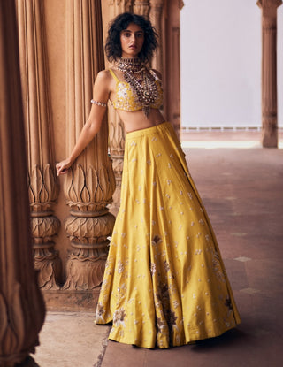 Tuscany Yellow Hand Embroidered Lehenga Set by Paulmi & Harsh available on Indiaspopup.com