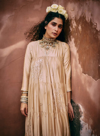 Beige Tiered Anarkali by Paulmi & Harsh available on Indiaspopup.com