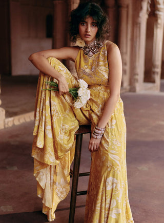 Tuscany Yellow Printed Jumpsuit by Paulmi & Harsh available on Indiaspopup.com