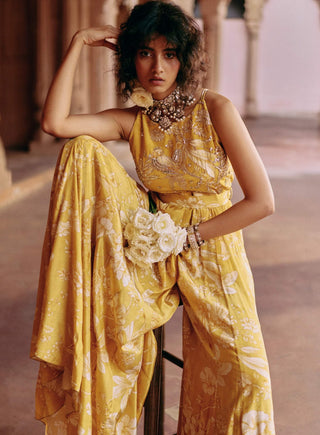 Tuscany Yellow Printed Jumpsuit by Paulmi & Harsh available on Indiaspopup.com