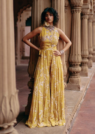 Tuscany Yellow Printed Jumpsuit by Paulmi & Harsh available on Indiaspopup.com