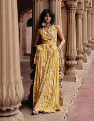 Tuscany Yellow Printed Jumpsuit by Paulmi & Harsh available on Indiaspopup.com