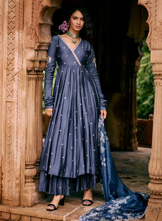 Blue Embroidered Zardozi Anarkali And Skirt Set by Paulmi & Harsh available on Indiaspopup.com