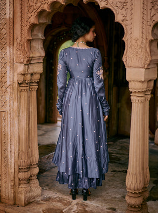 Blue Embroidered Zardozi Anarkali And Skirt Set by Paulmi & Harsh available on Indiaspopup.com